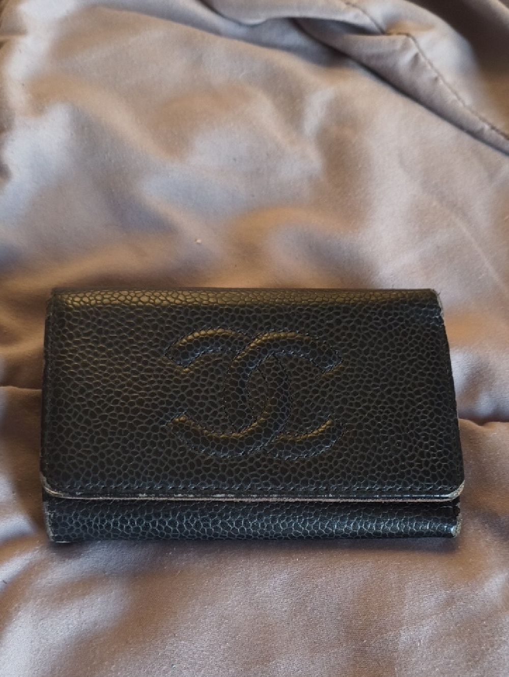 Chanel Black Caviar Card Key Case Compact Case Wallet